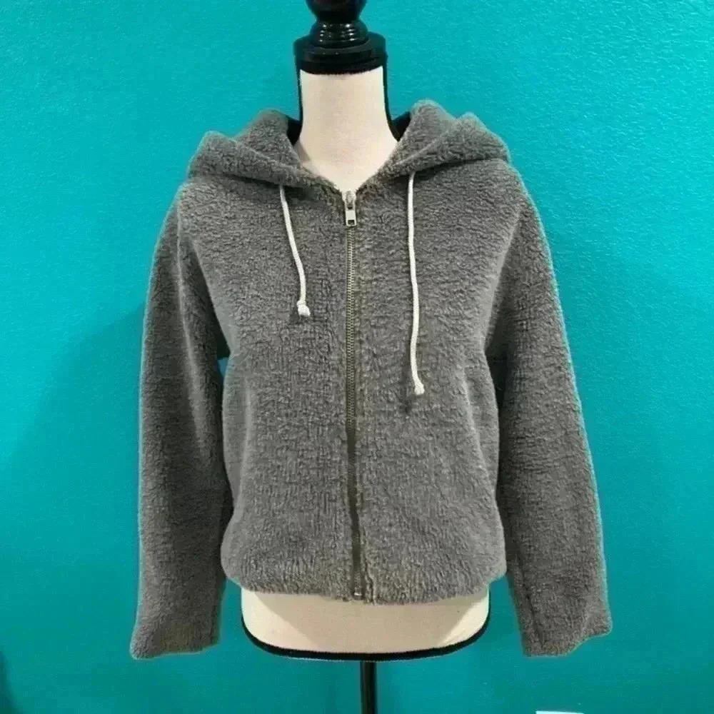 Reformation grey fuzzy zip up hoodie in size xs